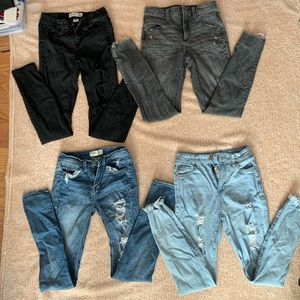 Includes four jeans. three are size 1 and the bottom right is size 3.